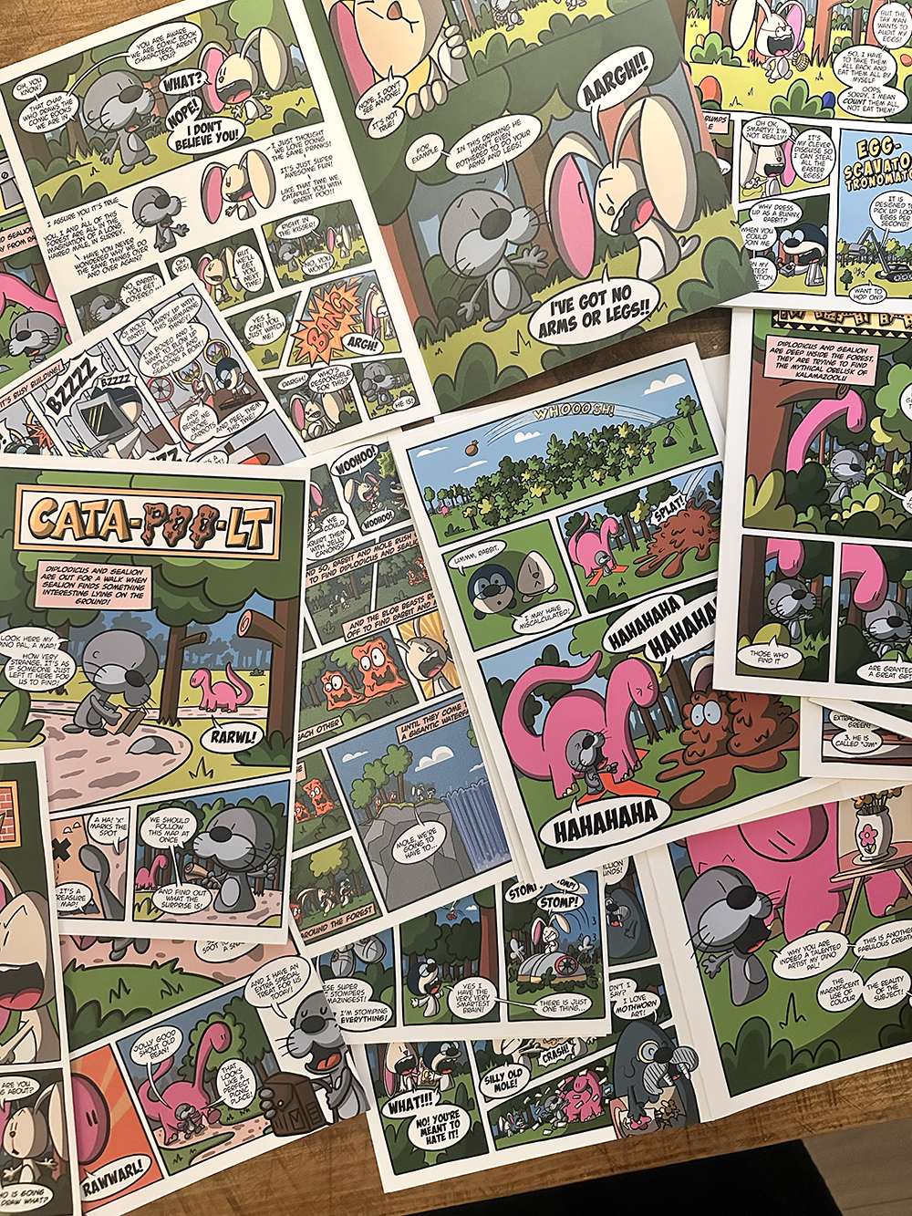 Photo of the original comics Andy printed for the kids